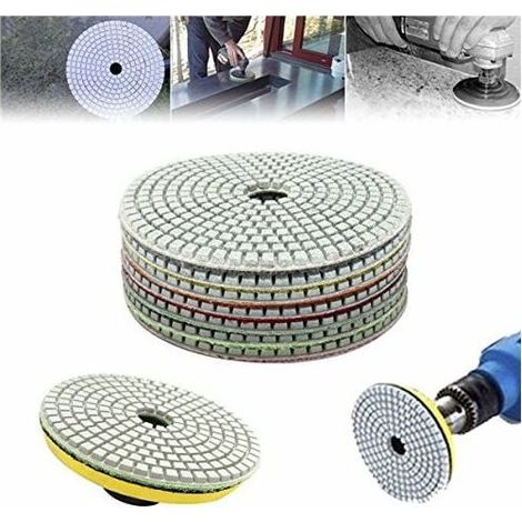 0 – Lot de 7 tampons de polissage diamantés 5 pouces – Granularités 50 à 3000 – Pour marbre, verre, granit et béton – Polissage humide ou sec (1/4)