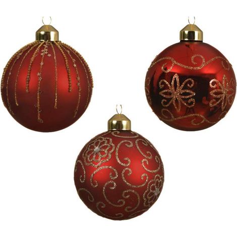 Sfera Natalizia 8cm Rosso e Glitter Oro (1/2)