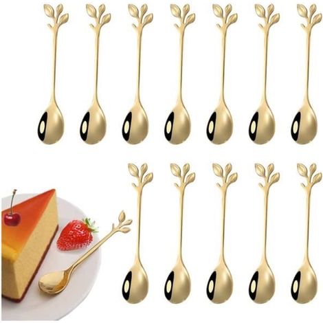 Cuillère à dessert - Inox - 12 pièces - Design en feuille - Résistante à la chaleur - Compatible lave-vaisselle (1/4)