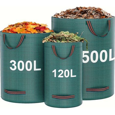 Set mit 3 wiederverwendbaren Gartenabfallsäcken: Säcke für Unkraut, Zweige und Laub (500L + 300L + 120L) (1/4)