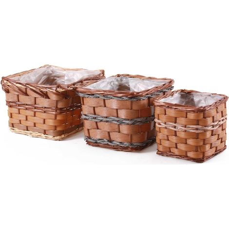 Portavaso quadrato in vimini e pvc in set di 3, 31X31H21 cm (1/2)
