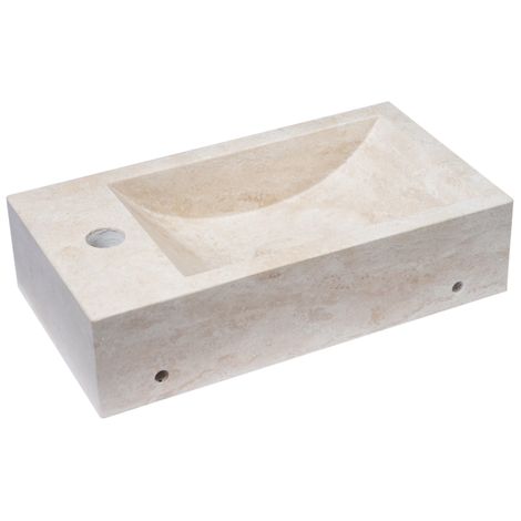 FugaFlow Efficiente Pietra Ensemble pour lave-mains - 40x22x10cm - trou de robinet à droite - robinet de lave-mains blanc mat - bouchon de vidage -