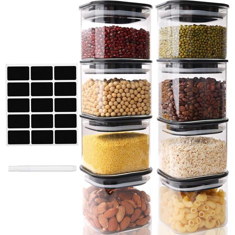 Lot de 8 Bocaux en verre,500ml,Couvercle hermétique,Verre borosilicaté,Design empilable,Rangement cuisine