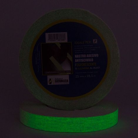 Rotoli di adesivo antiscivolo fluorescente luminescente che si illuminano al buio Packaging - 25 mm x 18,3 mt ( 1 Rotolo)