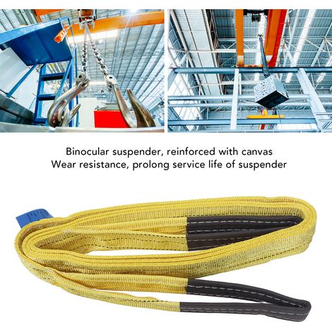 Sangle de levage en polyester pour grue industrielle, élingue plate robuste de 3 000 kg (6 613 lb), longueur 4 m (13,12 pi), boucle à 2 œillets, jaune (1/5)