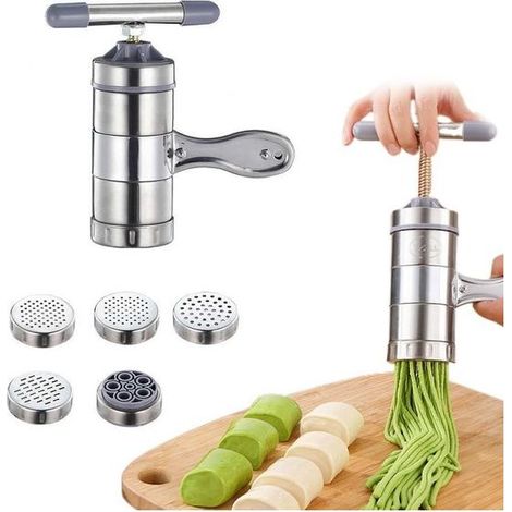 Machine à Pâtes Manuelle en Acier Inoxydable, Presse à Nouilles Portative 18x13.5x9cm, 5 Formes d'Intentions Fraîches pour Spaghetti et Lasagnes (1/5)