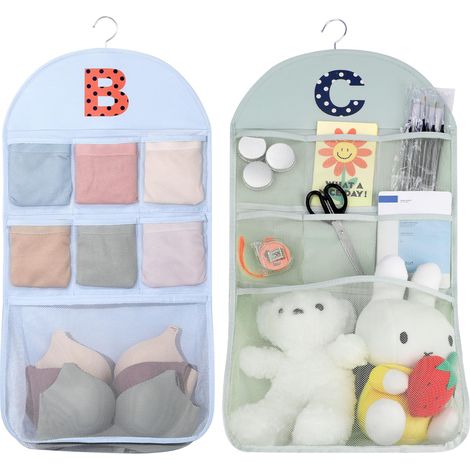 Lot de 2 L'organisateur De Porte Filet pour Peluches, Grands Filets de Rangement à Suspendre sur la Porte, Rangement Efficace sûr à Suspendre Décoration pour Chambre d'Enfant - Bleu (1/5)