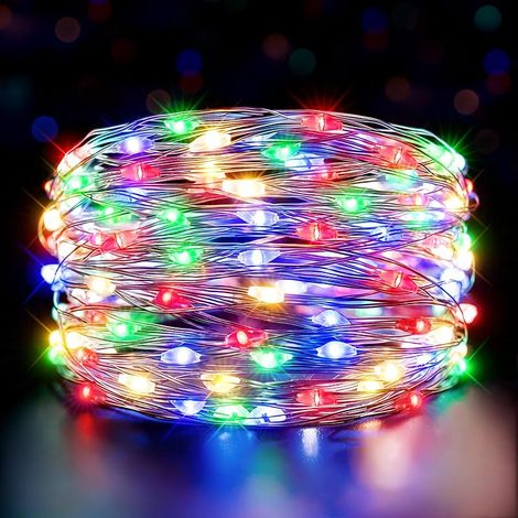 Guirlande lumineuse LED de 5 m avec batterie - 50 LED - Fil de cuivre - Étanche IP44 - Mini guirlande lumineuse pour jardin, balcon, fête, mariage - Multicolore (1/5)