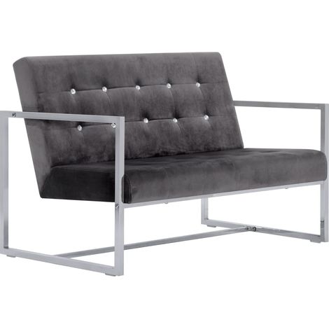 Canapé à 2 places avec accoudoirs gris foncé chrome et velours vidaXL (1/5)