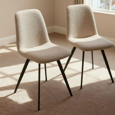 Boucle Fur Beige Set 2 Dining Chairs Kitchen Dining Room Home Furniture Seating (1/3)