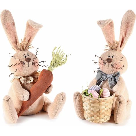 Conigli Pasquali in Stoffa Imbottita con Carote e Uova Decorazioni per Addobbare Casa e Negozi per Pasqua Idea Regalo Bambini Set da 2 (1/2)