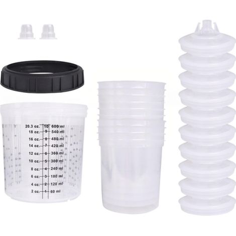 Vaso pulverizador, vaso desechable para pistola de pintura HVLP, sistema de vaso con inserto y tapa de 600 ml (20 oz)