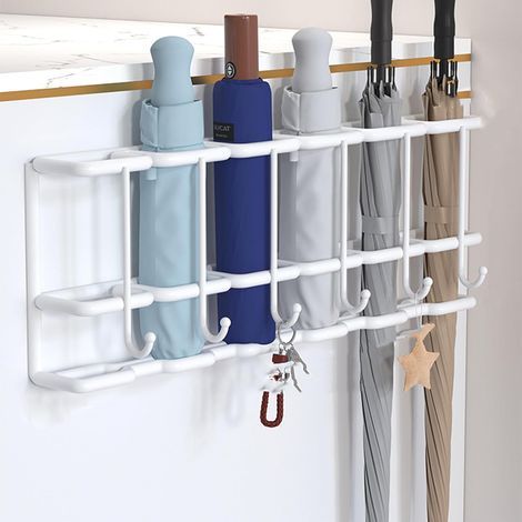 Indoor Wall-Mounted Umbrella Stand, Umbrella Holder, Umbrella Stand, Drill-Free, Durable, Japanese Style, Adjustable Wall-Mounted Storage Rack for Home, with Hooks (1/5)