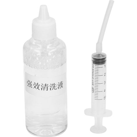 Solution de nettoyage d'encre à fort pouvoir dissolvant pour buses d'imprimante à jet d'encre, avec seringue. (1/5)