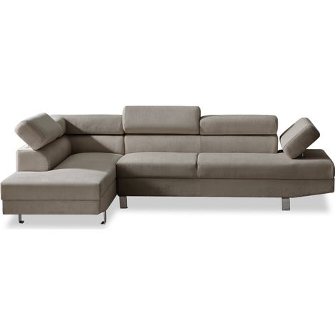 Canapé d'angle gauche avec têtières relevables Palerme velours côtelé taupe