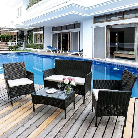 Black rattan garden furniture set, 4 pieces, rattan sofa and table for outdoor use/garden/patio/veranda/pool (1/5)