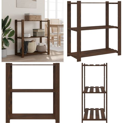 Support de rangement à 3 niveaux marron 80x38x90 cm bois de pin - Etagere Bois - Rangement Atelier - Rangement Maison - Support De Rangement - Étagère Industrielle - Home & Living