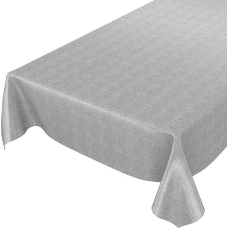 1 Nappe En Toile Cirée Aspect Lin Gris 240x140 Cm Lavable Intérieur Extérieur (1/5)