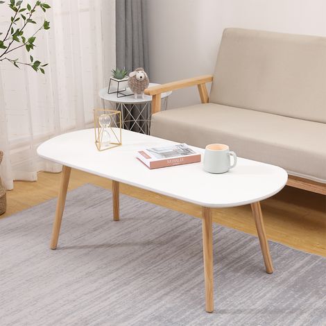 Table basse en bois massif - Table basse de salon - 110x55x45cm Blanc (1/5)