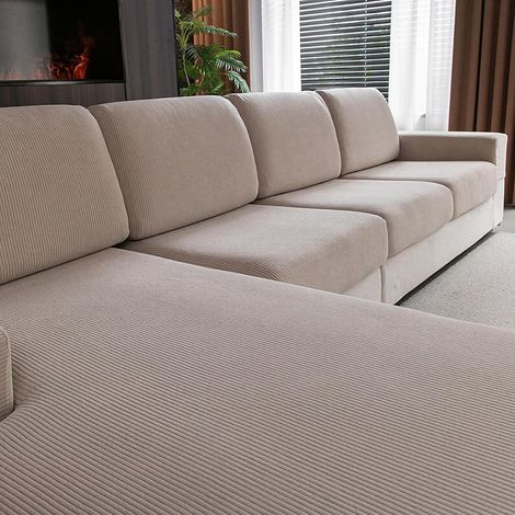 Stretch Sofa Cushion Cover, Non-Slip, Washable, Universal, Durable and Easy Care (Light Brown, 1 Cover for Chaise Lounge) (1/5)