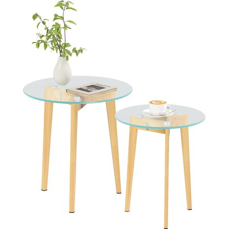 Ensemble de 2 tables d'appoint modernes Ø50x45 cm et Ø40x40 cm avec plateau en verre trempé et structure en acier (1/5)