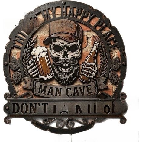 Lustiges Totenkopf-Wandschild aus Metall für die Männerhöhle – 30 cm