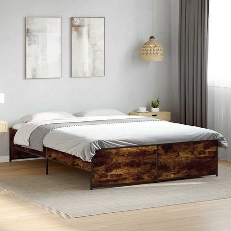 Bettgestell Räuchereiche 150x200 cm Holzwerkstoff und Metall