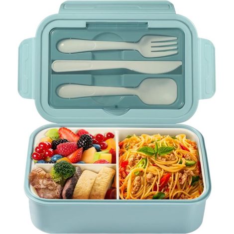 Bento Lunch Box Enfant Adulte Boîte 1400 ml avec 3 Compartiments, Conception Sans Fuite Lunchbox avec Couverts (1/5)