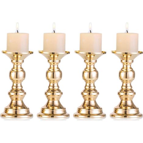 Set di 4 portacandele a colonna in metallo dorato, diametro 5,1 cm, ideali come centrotavola per matrimoni.