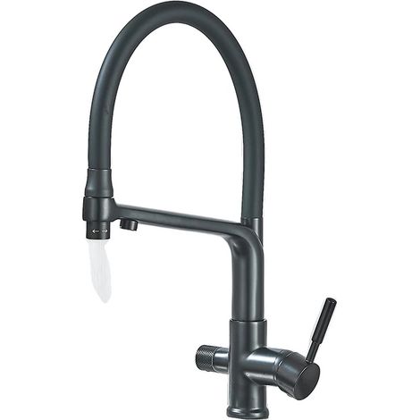 Grifo de cocina, rociador extraíble, monomando, negro mate. (1/2)