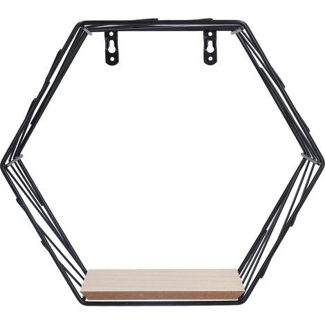Étagère flottante hexagonale murale noire - Support de décoration moderne pour salon, chambre et bureau (1/5)