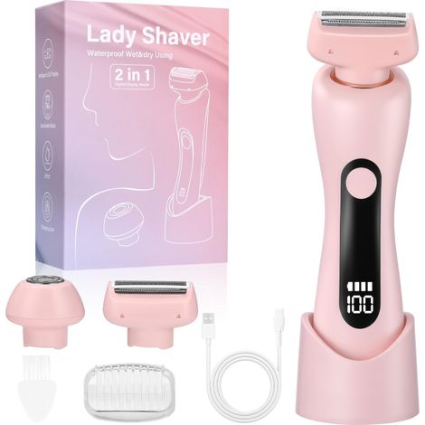 Rasoir Electrique Femme, 2 en 1 Tondeuse Femme Intime, IPX7 Étanche,Wet (1/5)