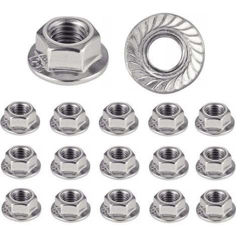Ecrou INOX à embase crantée M4 écrous rondelle à bride pour vis Ø 4mm Autobloquant Hexagonal DIN 6923 / ISO 4161 Acier inoxydable A2 (V2A / 304) Ecrou de sécurité : LOT DE 20 Pcs (1/5)
