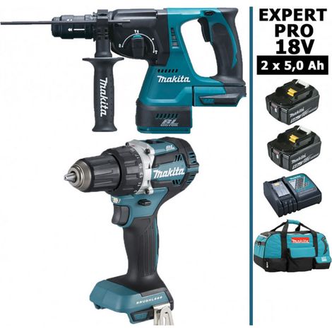 Pack Makita EXPERT PRO BL Motor 18V 2 batt 5Ah Perceuse DDF484 + Perforateur DHR243 sans charbon avec sac (1/3)