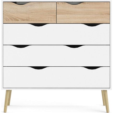 Cassettiera Como 100 Bianco Rovere 5 Cassetti Cassettone Camera Letto Cameretta (1/5)