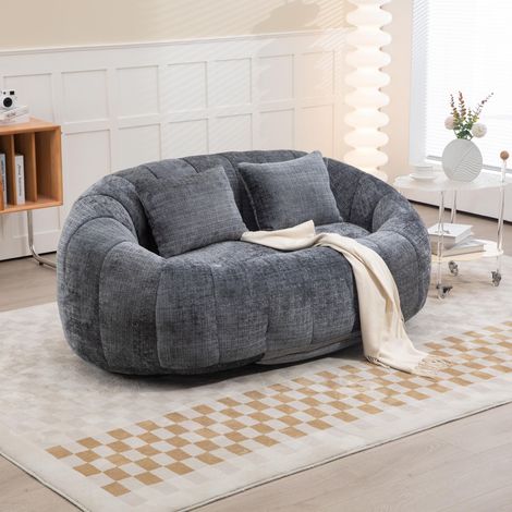 Canapé paresseux – canapé poire – canapé 2 places – pour salon et chambre – chaise longue confortable dossier haut – chenille – Gris (1/5)