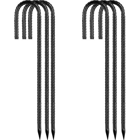 Ground-Stakes-Heavy-Duty-12 inch, J-Hook Rebar Stakes Black Coated Anti-Rust 6pcs Garden Stakes Metal Ground Anchors for Garden Dog Fence Chicken Coop Christmas Decorations Deer Fence (1/5)