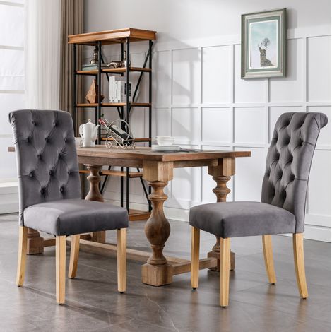 chaise salle a manger velours gris lot de 2 pieds chene OKMYHOME (1/5)