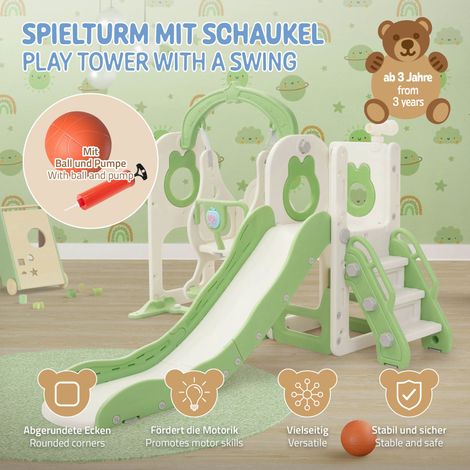 Toboggan pour enfants avec balançoire vert et blanc 5 en 1, avec panier de basket et mur d'escalade, pour l'intérieur et l'extérieur, destiné aux tout- petits à partir de 3 ans Joyz Toboggan pour enfants avec balançoire vert et blanc 5 en 1, avec panier de basket et mur d'escalade, pour l'intérieur et l'extérieur, destiné aux tout- petits à partir de 3 ans Joyz