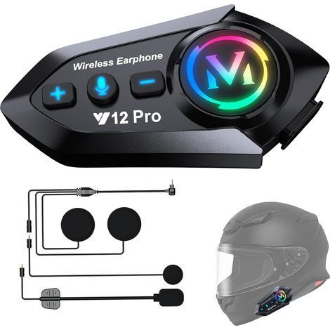 Bluetooth 5.4 Motorrad-Intercom-Kit, Dual-Chip-Audio, Multitasking-Motorradkommunikationssystem, 500 m Kommunikationsreichweite zwischen 2 Fahrern, IP56 wasserdicht, kompatibel mit allen Helmen (1/5)