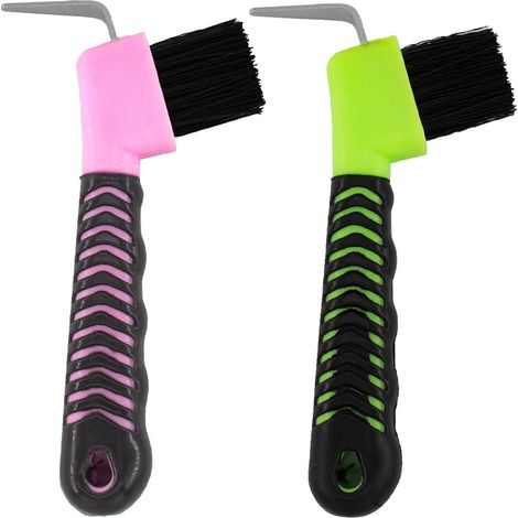 Cepillo para cascos de caballo con mango de goma suave, portátil (2 unidades, color aleatorio)