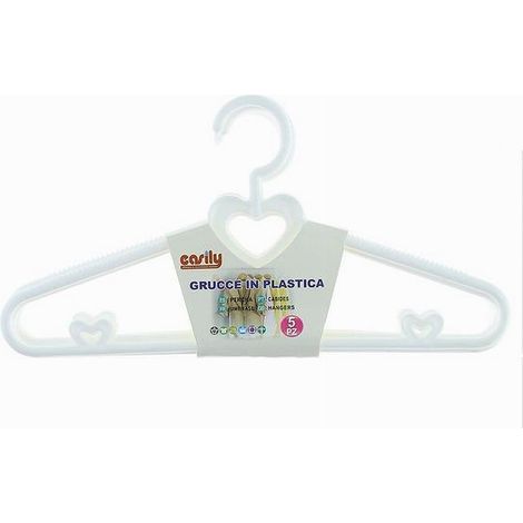 Cleafe - Set 5pz Grucce Stampelle Con Cuori Appendiabiti In Plastica Bianca Vestiti 87677 - (1/2)