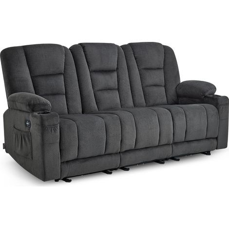 M MCombo Elektrisch 3 Sitzer Sofa mit Schlaffunktion, 3er Relaxsofa mit Taste 150° Verstellbar, Kinosessel mit Liegefunktion, USB & Getränkehalter, 7009 (Grau)
