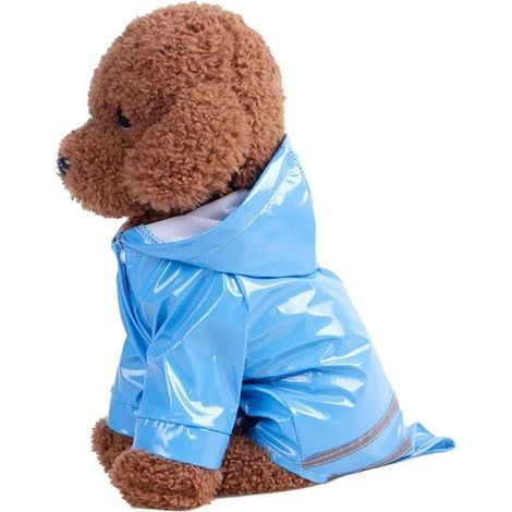 Puppy Raincoat, Blue Hooded Raincoat, Reflective PU Raincoat for Dogs and Cats, Clothes L YMYNY (1/3)