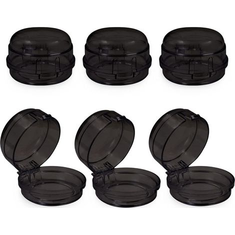 Lot de 6 housses de protection transparentes universelles pour interrupteur de cuisinière à gaz avec ruban adhésif double face assorti pour brûleurs à gaz (noir) (1/5)