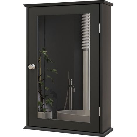 kleankin Armadietto Bagno Pensile con Specchio 41x14x60cm Legno Nero