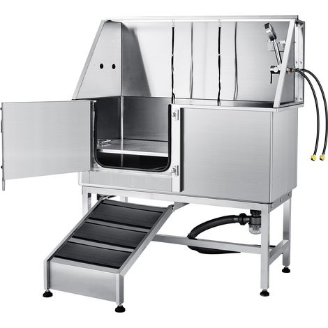 Mophorn 1.57M Pet Dog Bathing Station with Ramp, Professional Stainless Steel Dog Grooming Tub with Soap Box, Faucet & Accessories, Dog Bathtub for Small to Large Pets, Home Washing Sink (Left)