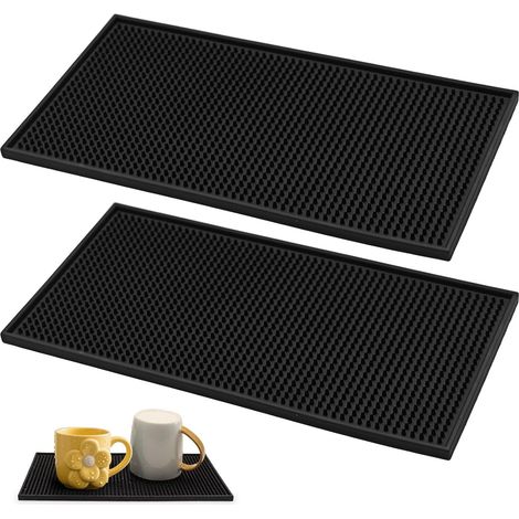 Tapis de Bar Antidérapants 2 Pièces, Noirs, 30 × 15 cm Pour protéger les surfaces de service dans une cuisine, un café, un restaurant ou derrière un comptoir. (1/5)
