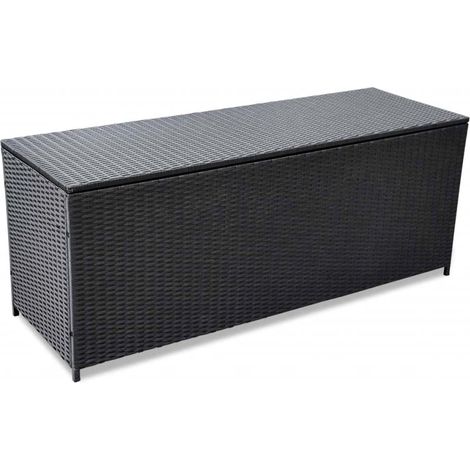 Boîte de rangement de jardin Noir 150x50x60 cm Résine tressée (1/4)