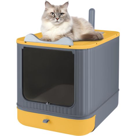 Bac à litière pour chat avec Pelle Lit à Chat toilettes pour chats pour animaux de compagnie jaune (1/5)